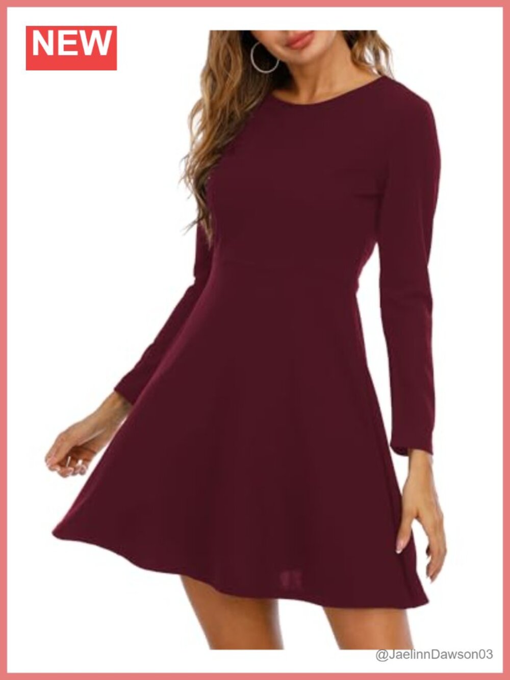 Long Sleeve A-Line Skater Dress Knee Length Slim Fit Casual